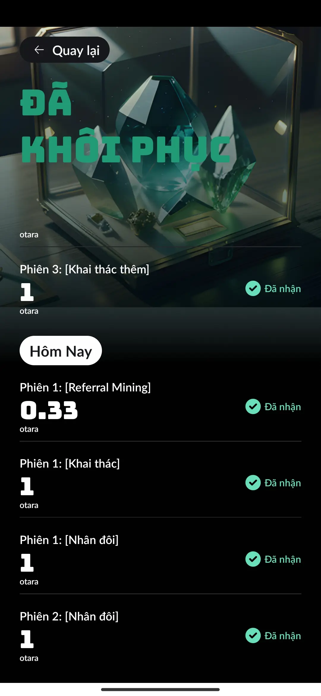 Khôi phục coin OTARA