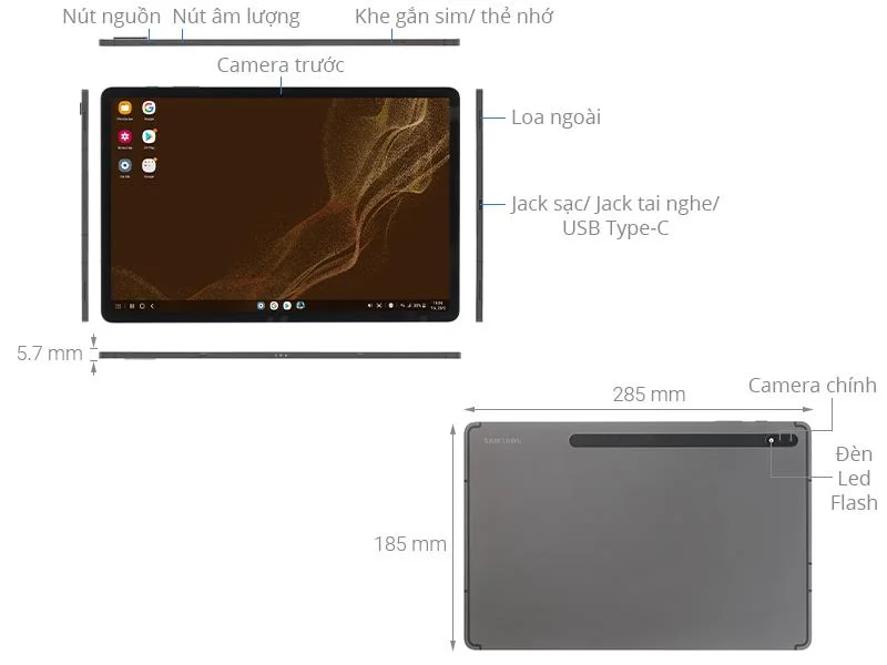Thiết kế Samsung Galaxy Tab S8+ Plus 5G 2022