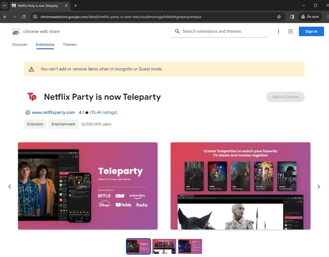 Cài tiện ích mở rộng Netflix Party để xem phim miễn phí