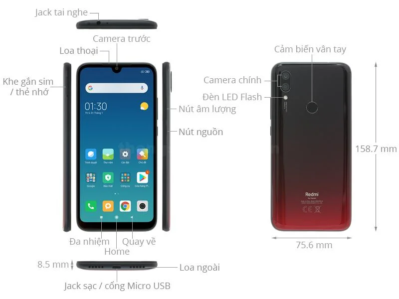 Thiết kế Điện thoại Xiaomi Redmi 7 2019
