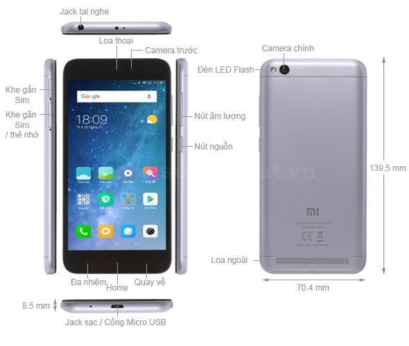 Thiết kế Xiaomi Redmi 5A 2017