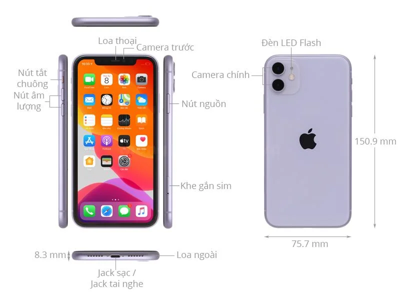 Thiết kế điện thoại Apple iPhone 11 2019